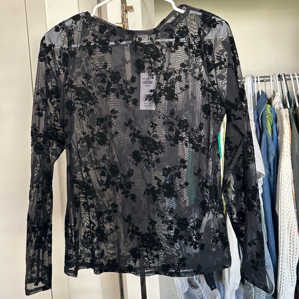 Abercrombie & Fitch Long Sleeve Slash Mesh Top NEW WITH TAGS